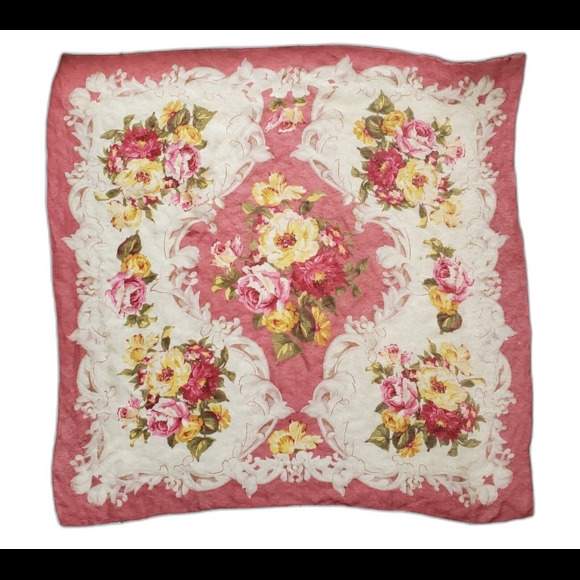 Vintage ECHO Square Scarf Sheer Red Orange Yellow Garden Roses Floral 34"x34" - Picture 1 of 5